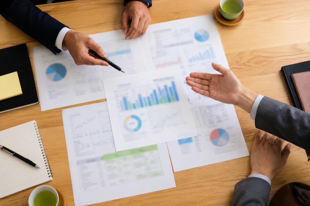 A working session over printed charts